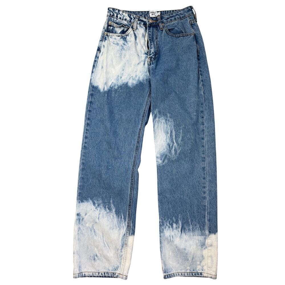 Princess Polly Two Tone Bleach Wash Jeans High Rise Straight Leg Denim Size 2